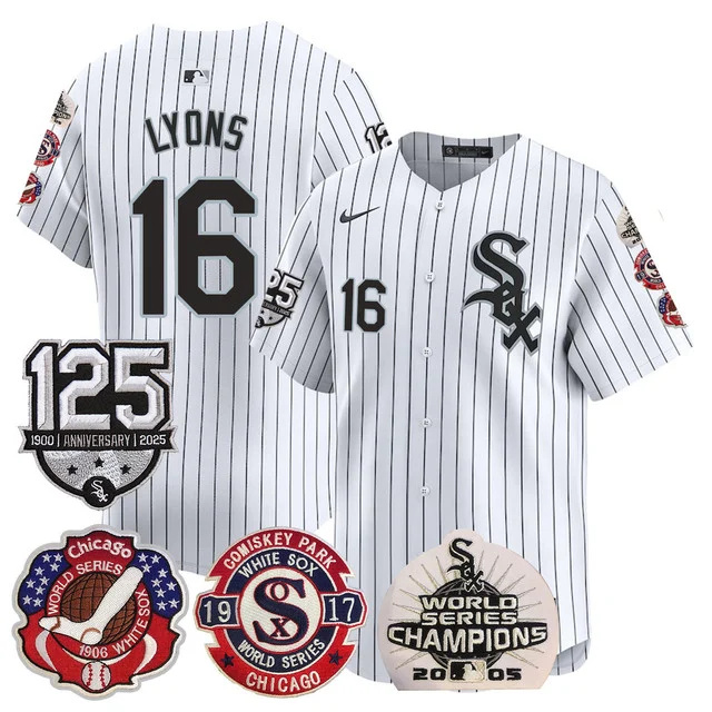 Men's Chicago White Sox 125th Anniversary - World Series Champions Jersey WHITE #16 LYONS