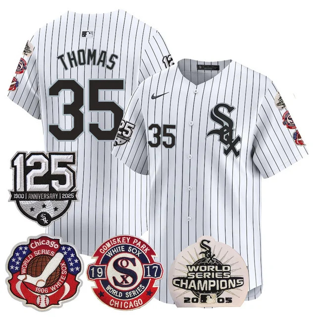 Men's Chicago White Sox 125th Anniversary - World Series Champions Jersey WHITE #35 THOMAS