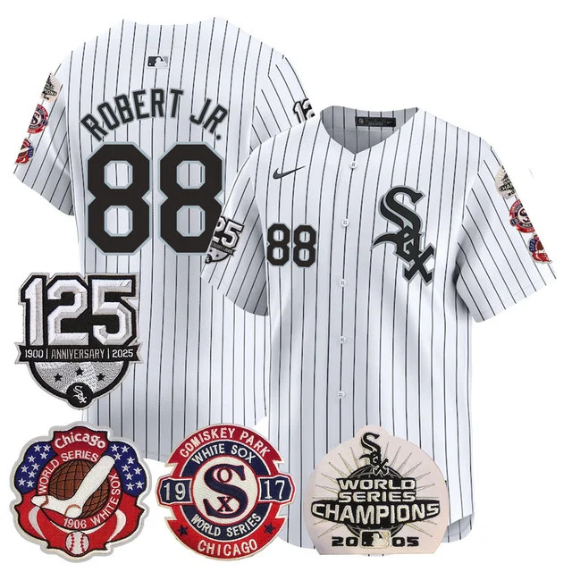 Men's Chicago White Sox 125th Anniversary - World Series Champions Jersey WHITE #88 ROBERT JR.