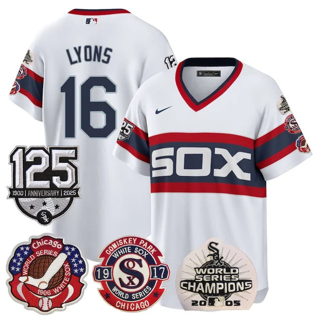 Men's Chicago White Sox 125th Anniversary - World Series Champions Jersey WHITE1 #16 LYONS