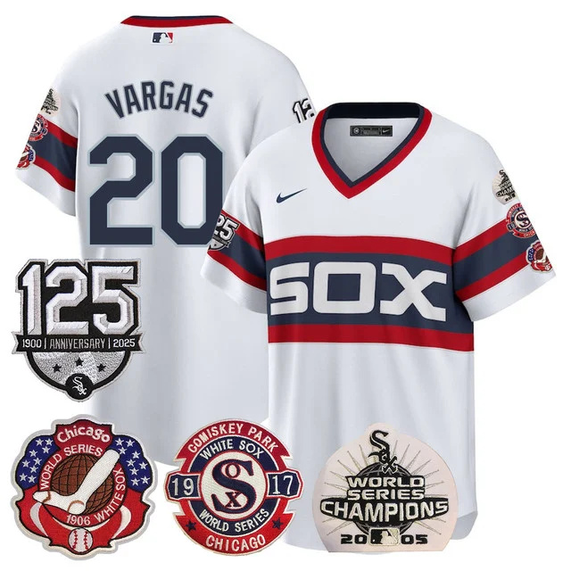 Men's Chicago White Sox 125th Anniversary - World Series Champions Jersey WHITE1 #20 VARGAS