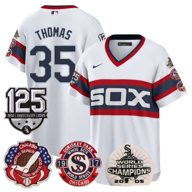 Men's Chicago White Sox 125th Anniversary - World Series Champions Jersey WHITE1 #35 THOMAS