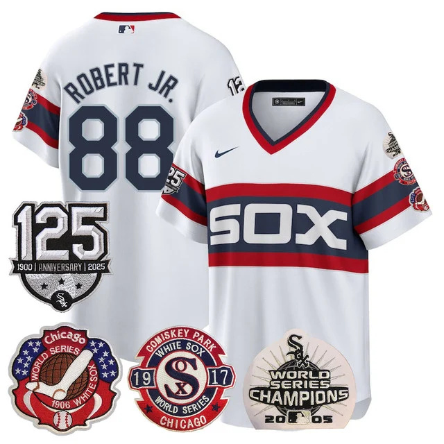 Men's Chicago White Sox 125th Anniversary - World Series Champions Jersey WHITE1 #88 ROBERT JR.