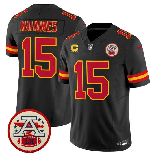 Men's Chiefs 2026 Lamar Hunt Patch Vapor Limited Jersey BLACK#15 PATRICK MAHOMES
