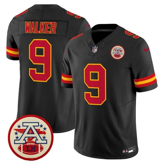 Men's Chiefs 2026 Lamar Hunt Patch Vapor Limited Jersey BLACK#9 KENNETH WALKER