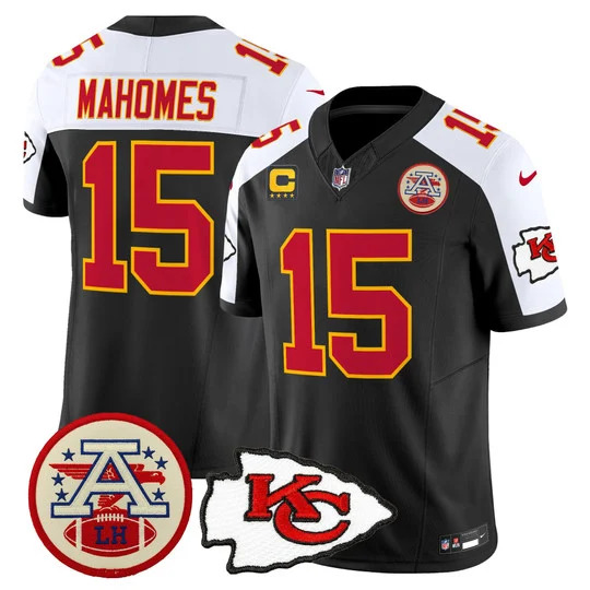 Men's Chiefs 2026 Lamar Hunt Patch Vapor Limited Jersey BLACK ALTERNATE#15 PATRICK MAHOMES