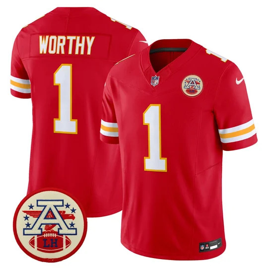 Men's Chiefs 2026 Lamar Hunt Patch Vapor Limited Jersey RED#1 XAVIER WORTHY