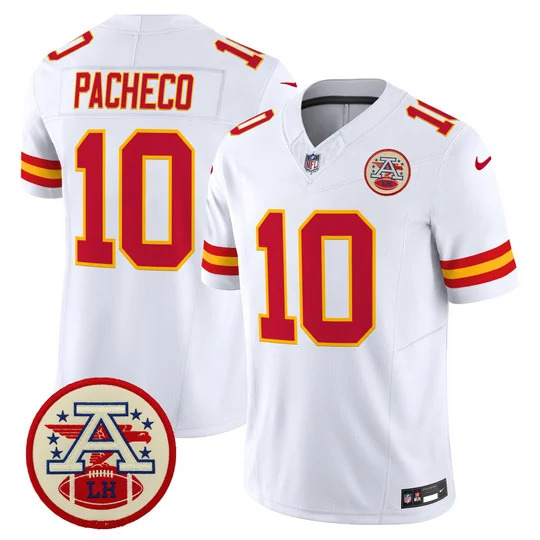 Men's Chiefs 2026 Lamar Hunt Patch Vapor Limited Jersey WHITE#10 ISIAH PACHECO