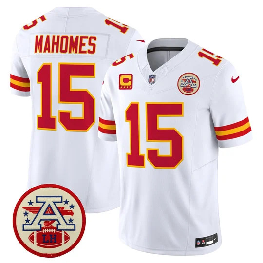 Men's Chiefs 2026 Lamar Hunt Patch Vapor Limited Jersey WHITE#15 PATRICK MAHOMES