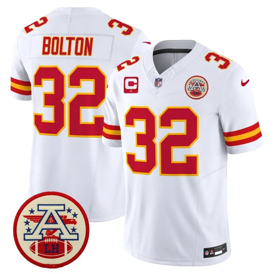 Men's Chiefs 2026 Lamar Hunt Patch Vapor Limited Jersey WHITE#32 NICK  BOLTON
