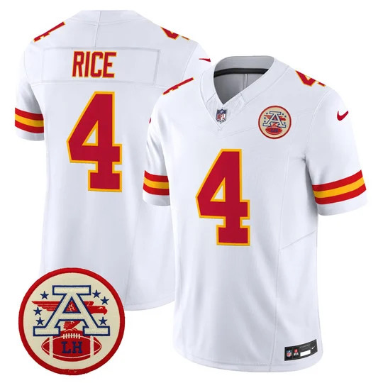Men's Chiefs 2026 Lamar Hunt Patch Vapor Limited Jersey WHITE#4 RASHEE RICE