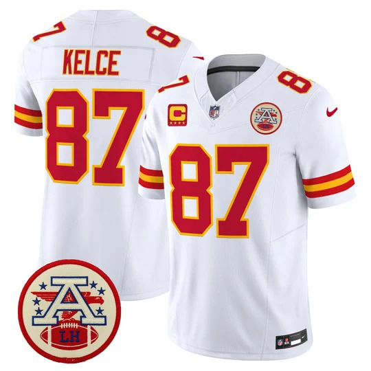 Men's Chiefs 2026 Lamar Hunt Patch Vapor Limited Jersey WHITE#87 TRAVIS KELCE