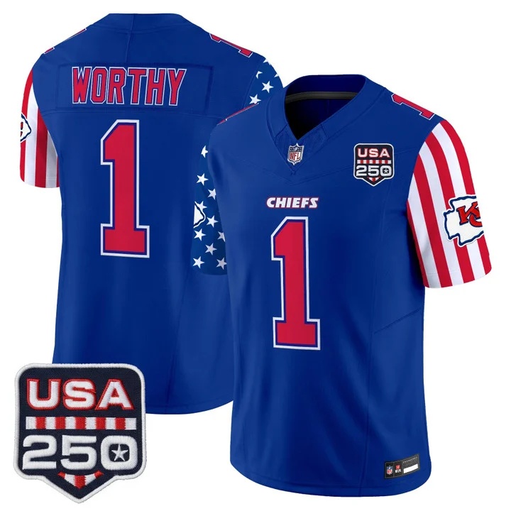 Men's Chiefs America 250 Edition Vapor Limited Jersey ROYAL #1 XAVIER WORTHY