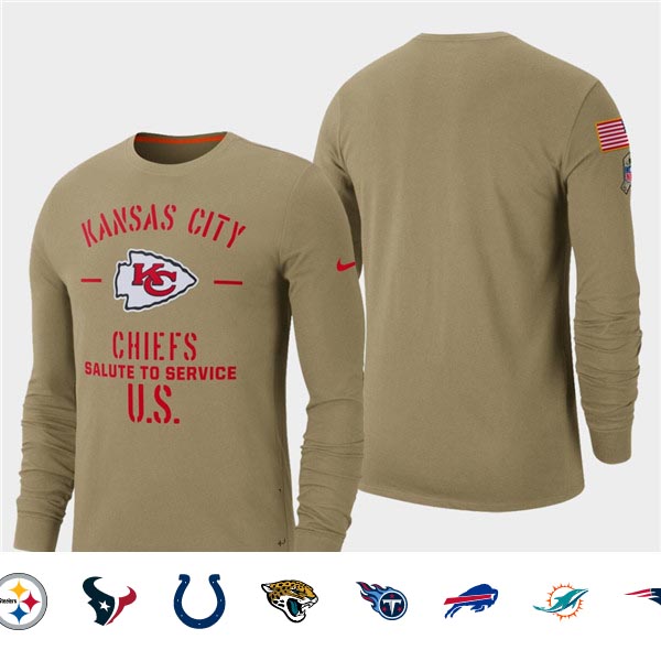 Men's Chiefs Tan 2019 Salute to Service Sideline Long Sleeve T-Shirt