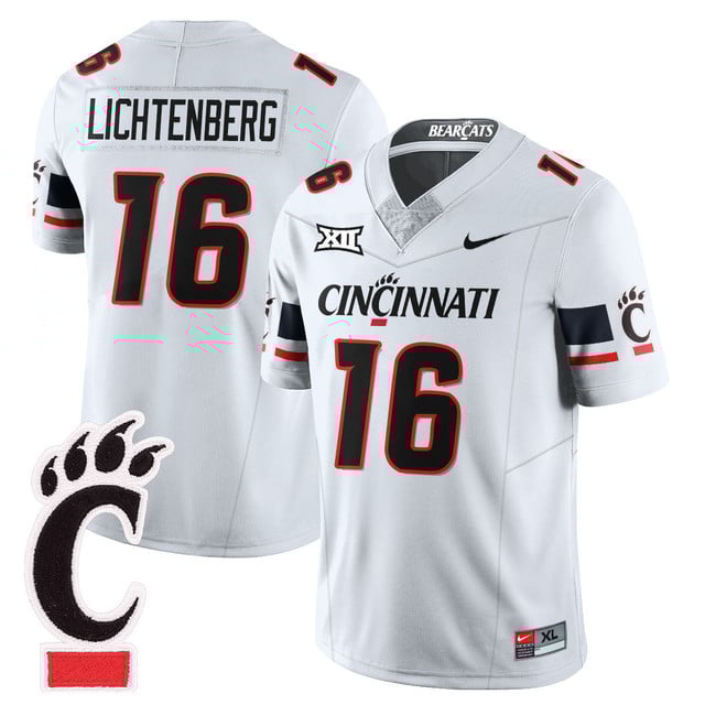 Men's Cincinnati Bearcats Football 2025 Uniform WHITE#16 BRADY LICHTENBERG