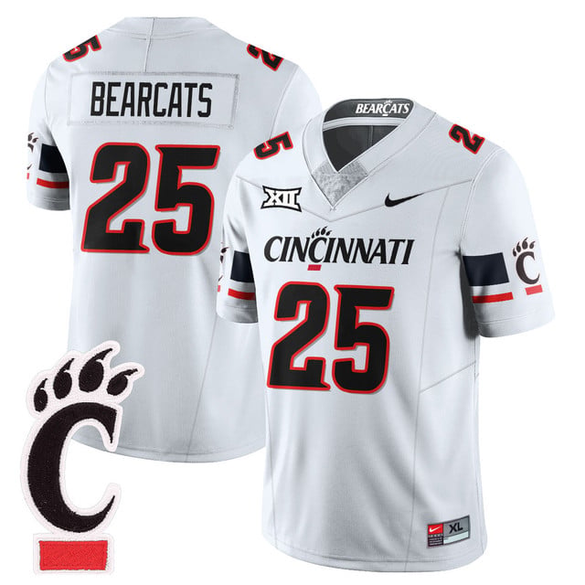 Men's Cincinnati Bearcats Football 2025 Uniform WHITE#25 BEARCATS