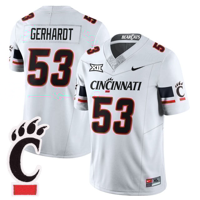 Men's Cincinnati Bearcats Football 2025 Uniform WHITE#53 GAVIN GERHARDT