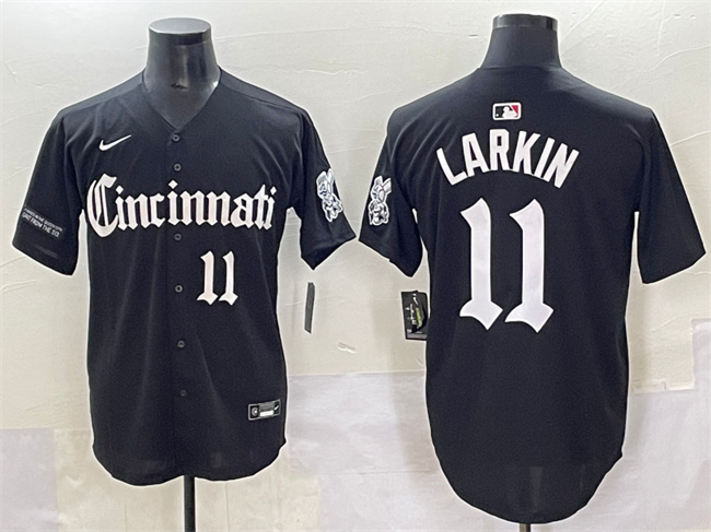 Men's Cincinnati Reds #11 Barry Larkin Black 'Gothic Queen City Edition' Vapor Premier Limited Stitched Baseball Jersey
