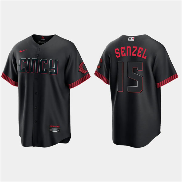 Men's Cincinnati Reds #15 Nick Senzel Nike Black 2023 City Connect Jersey
