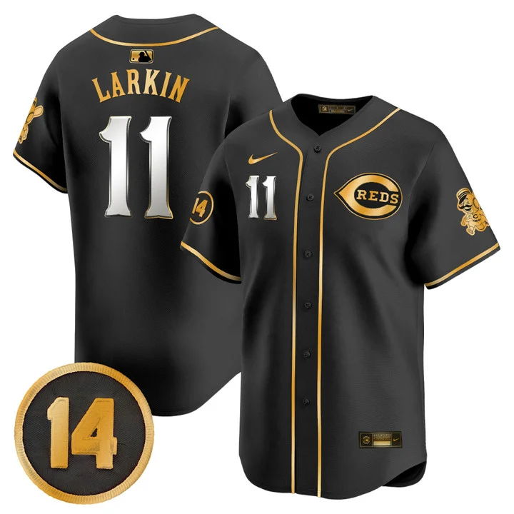 Men's Cincinnati Reds Pete Rose Patch Vapor Premier Limited Jersey BLACK GOLD#11 BARRY LARKIN