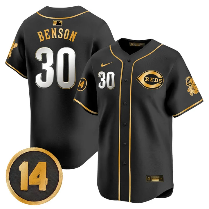 Men's Cincinnati Reds Pete Rose Patch Vapor Premier Limited Jersey BLACK GOLD#30 WILL BENSON