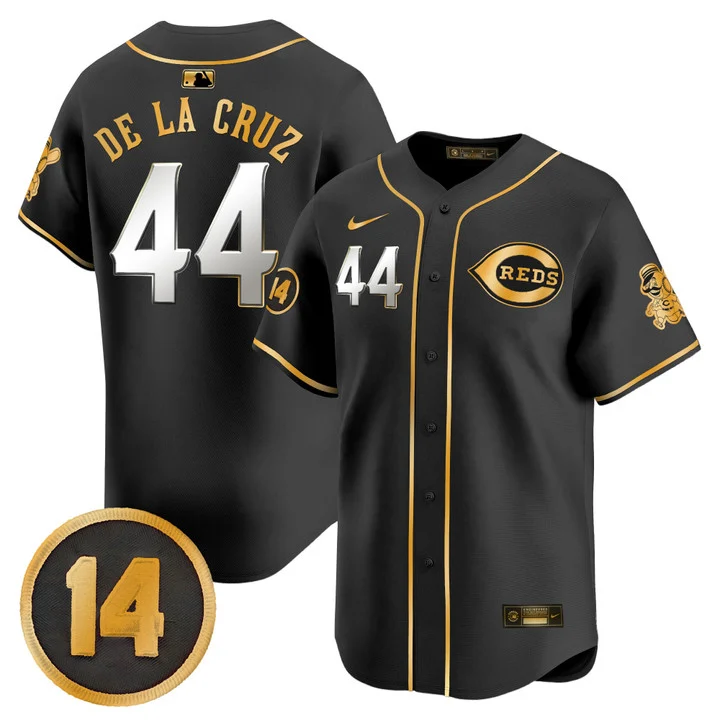 Men's Cincinnati Reds Pete Rose Patch Vapor Premier Limited Jersey BLACK GOLD#44 ELLY DE LA CRUZ