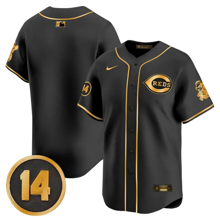 Men's Cincinnati Reds Pete Rose Patch Vapor Premier Limited Jersey BLACK GOLD BLANK