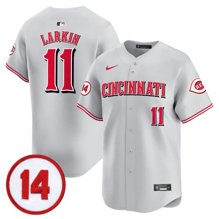 Men's Cincinnati Reds Pete Rose Patch Vapor Premier Limited Jersey GRAY#11 BARRY LARKIN