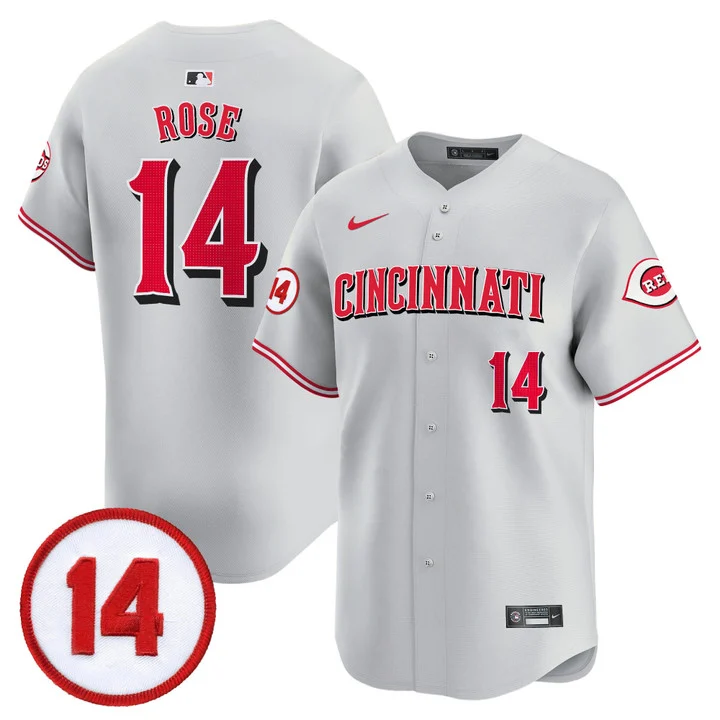 Men's Cincinnati Reds Pete Rose Patch Vapor Premier Limited Jersey GRAY#14 PETE ROSE
