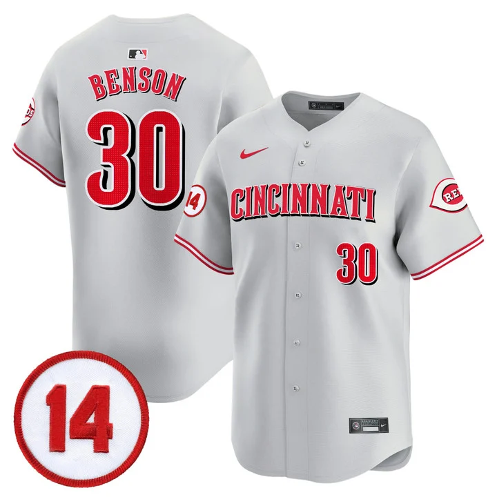 Men's Cincinnati Reds Pete Rose Patch Vapor Premier Limited Jersey GRAY#30 WILL BENSON