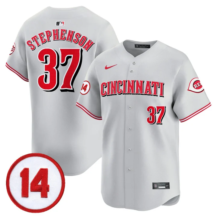 Men's Cincinnati Reds Pete Rose Patch Vapor Premier Limited Jersey GRAY#37 TYLER STEPHENSON
