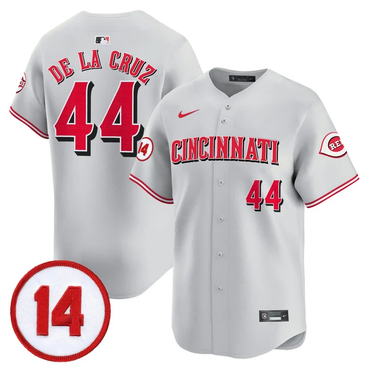 Men's Cincinnati Reds Pete Rose Patch Vapor Premier Limited Jersey GRAY#44 ELLY DE LA CRUZ