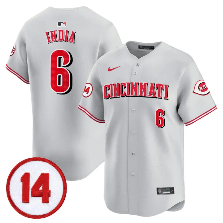 Men's Cincinnati Reds Pete Rose Patch Vapor Premier Limited Jersey GRAY#6 JONATHAN INDIA