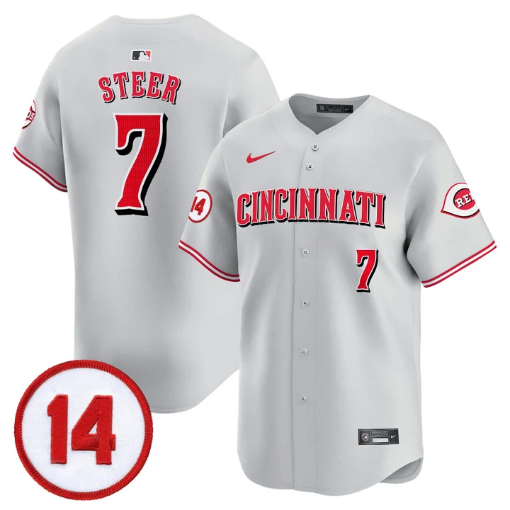 Men's Cincinnati Reds Pete Rose Patch Vapor Premier Limited Jersey GRAY#7 SPENCER STEER