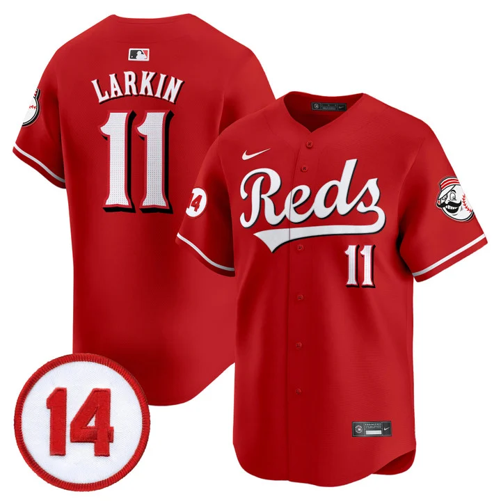 Men's Cincinnati Reds Pete Rose Patch Vapor Premier Limited Jersey RED#11 BARRY LARKIN