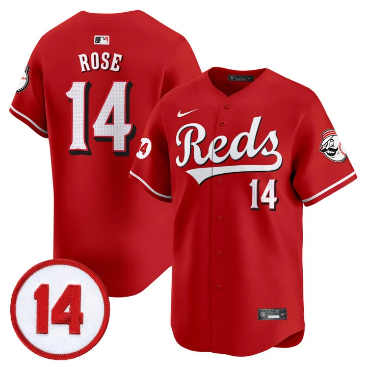 Men's Cincinnati Reds Pete Rose Patch Vapor Premier Limited Jersey RED#14 PETE ROSE