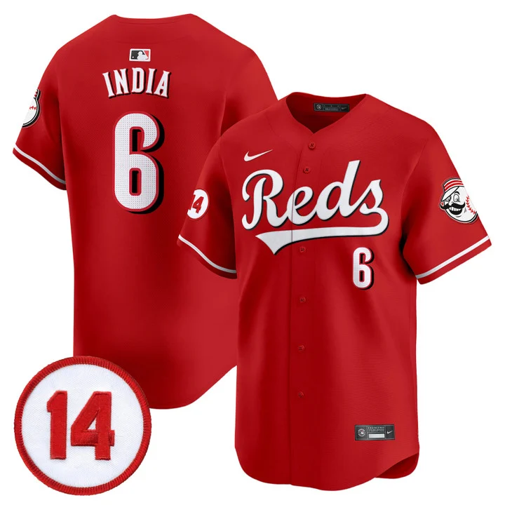 Men's Cincinnati Reds Pete Rose Patch Vapor Premier Limited Jersey RED#6 JONATHAN INDIA