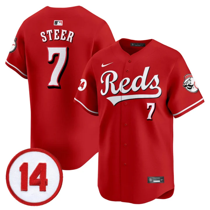 Men's Cincinnati Reds Pete Rose Patch Vapor Premier Limited Jersey RED#7 SPENCER STEER