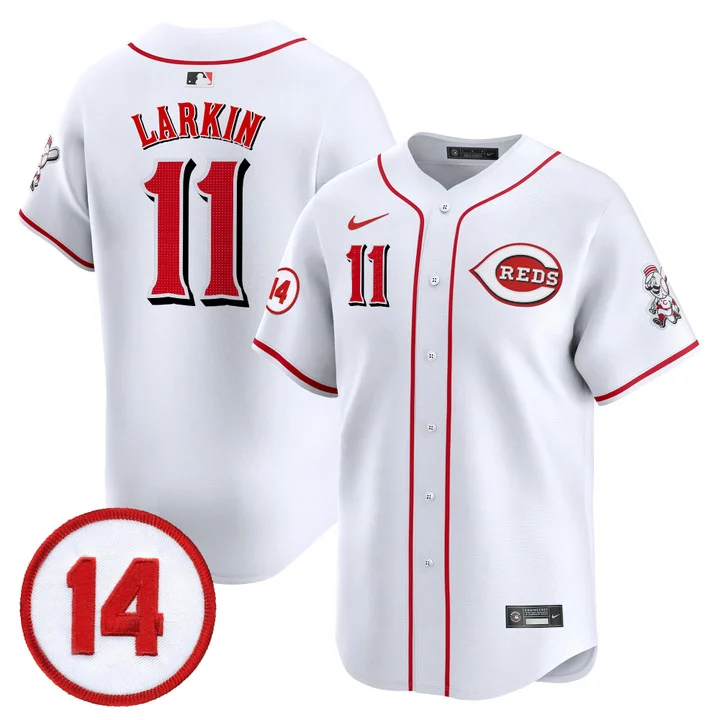 Men's Cincinnati Reds Pete Rose Patch Vapor Premier Limited Jersey WHITE#11 BARRY LARKIN