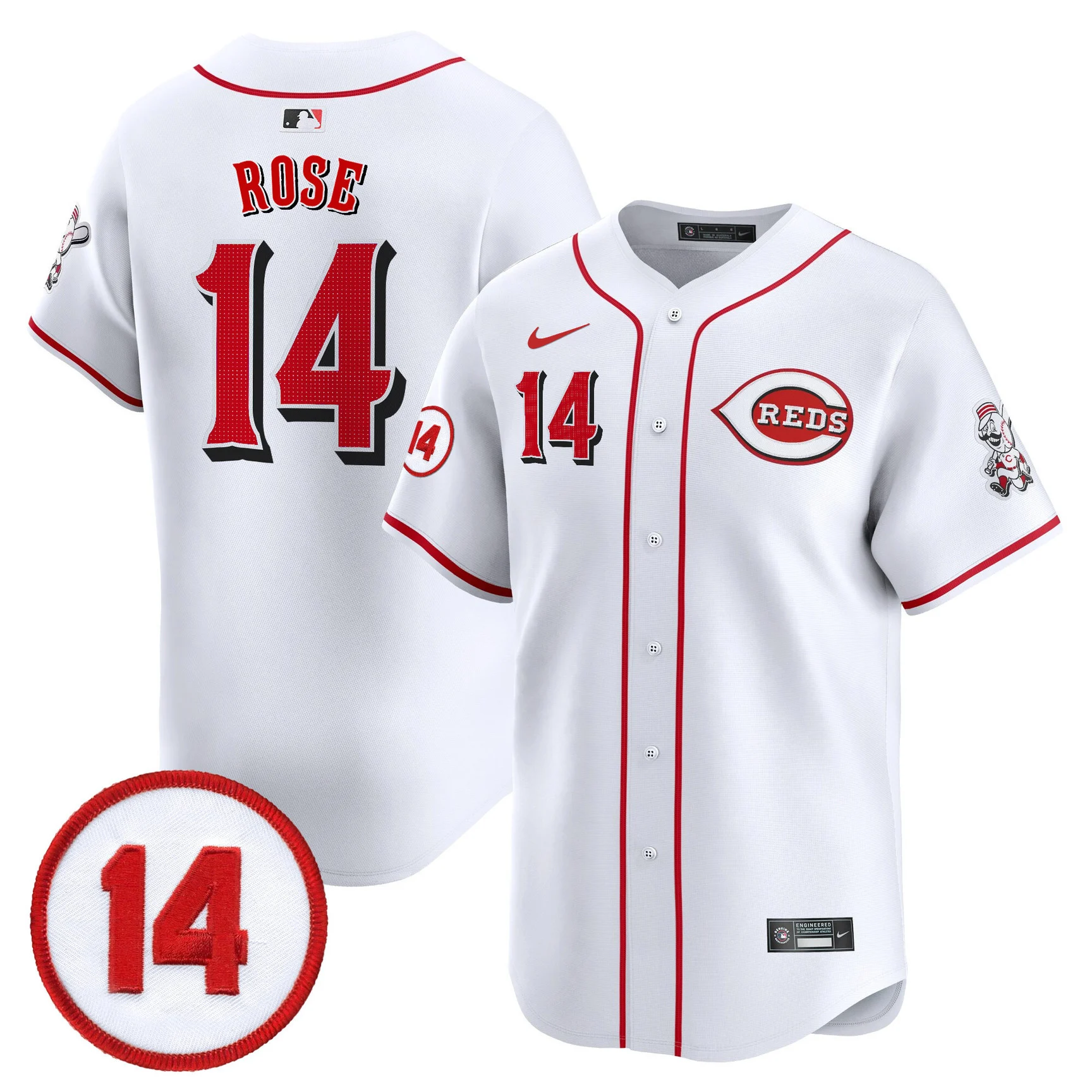 Men's Cincinnati Reds Pete Rose Patch Vapor Premier Limited Jersey WHITE#14 PETE ROSE