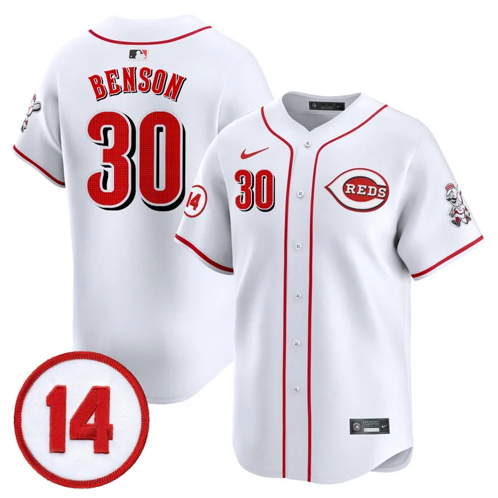 Men's Cincinnati Reds Pete Rose Patch Vapor Premier Limited Jersey WHITE#30 WILL BENSON