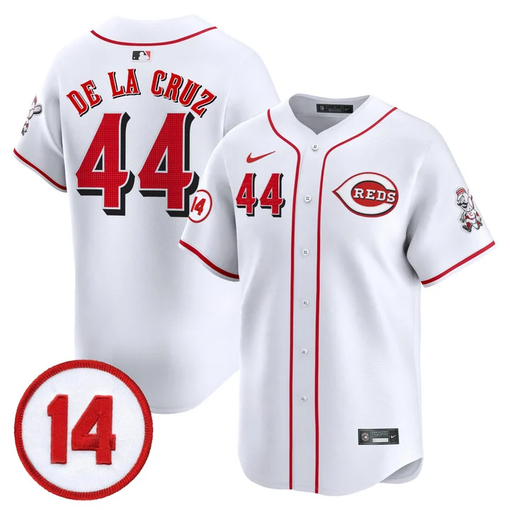 Men's Cincinnati Reds Pete Rose Patch Vapor Premier Limited Jersey WHITE#44 ELLY DE LA CRUZ