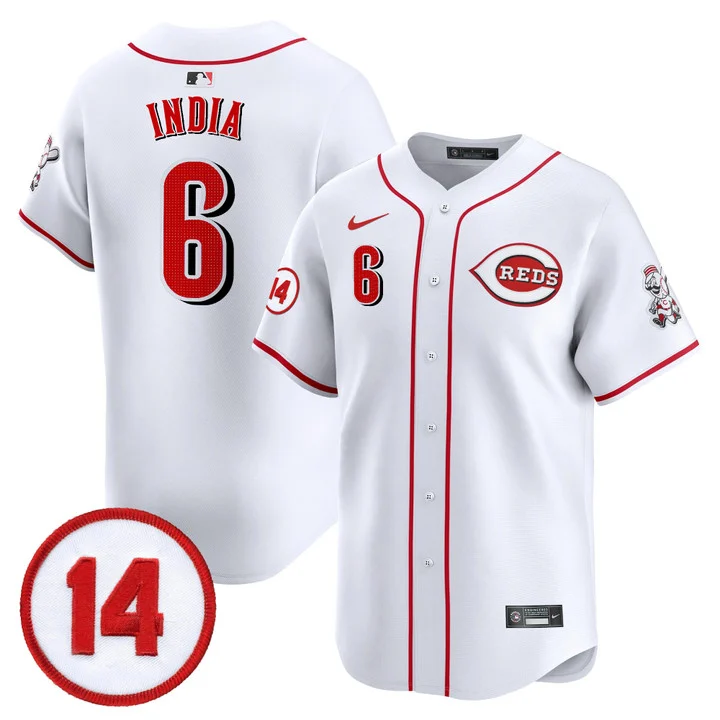 Men's Cincinnati Reds Pete Rose Patch Vapor Premier Limited Jersey WHITE#6 JONATHAN INDIA