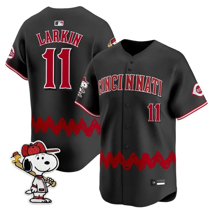 Men's Cincinnati Reds x Peanuts Vapor Premier Limited Jersey BLACK#11 BARRY LARKIN