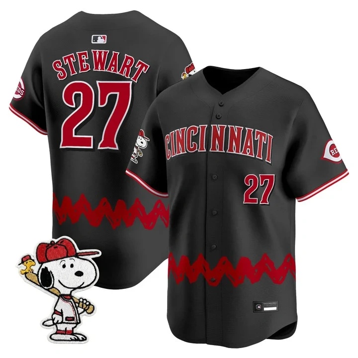 Men's Cincinnati Reds x Peanuts Vapor Premier Limited Jersey BLACK#27 SAL STEWART