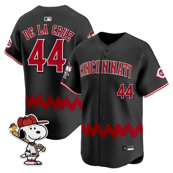 Men's Cincinnati Reds x Peanuts Vapor Premier Limited Jersey BLACK#44 ELLY DE LA CRUZ