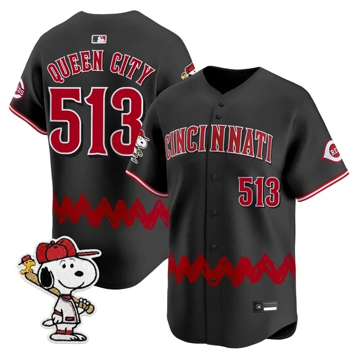 Men's Cincinnati Reds x Peanuts Vapor Premier Limited Jersey BLACK#513 QUEEN CITY
