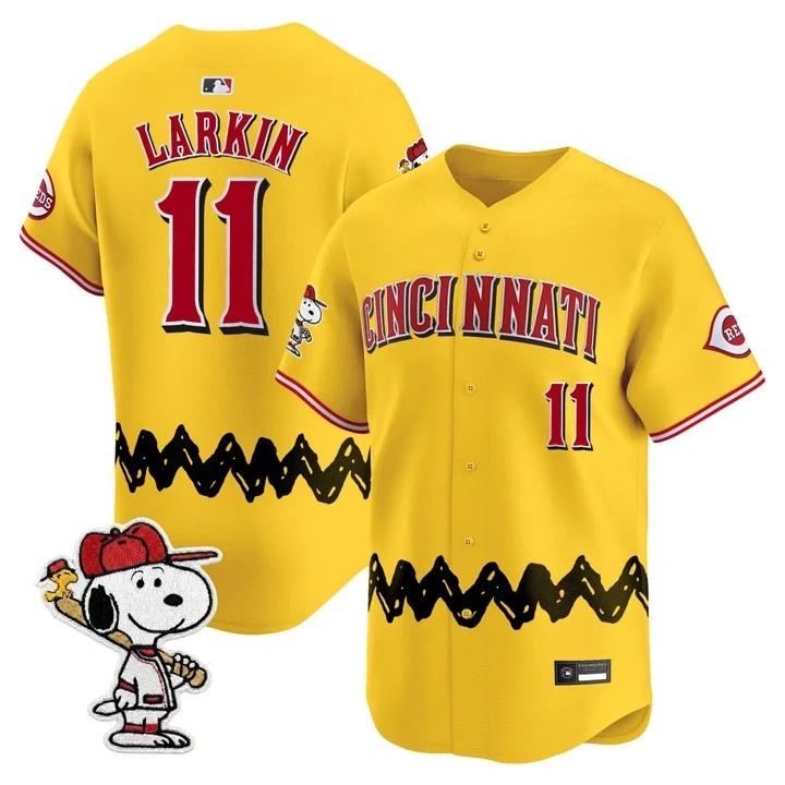 Men's Cincinnati Reds x Peanuts Vapor Premier Limited Jersey GOLD#11 BARRY LARKIN