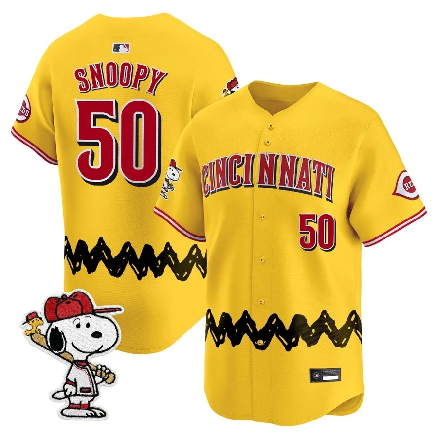 Men's Cincinnati Reds x Peanuts Vapor Premier Limited Jersey GOLD#50 SNOOPY
