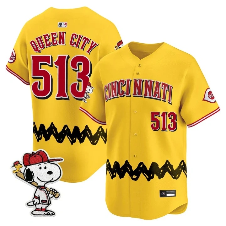 Men's Cincinnati Reds x Peanuts Vapor Premier Limited Jersey GOLD#513 QUEEN CITY